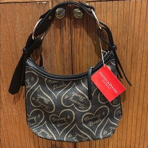 Dooney & Bourke Black and Gold Heart Pattern Shoulder Bag
